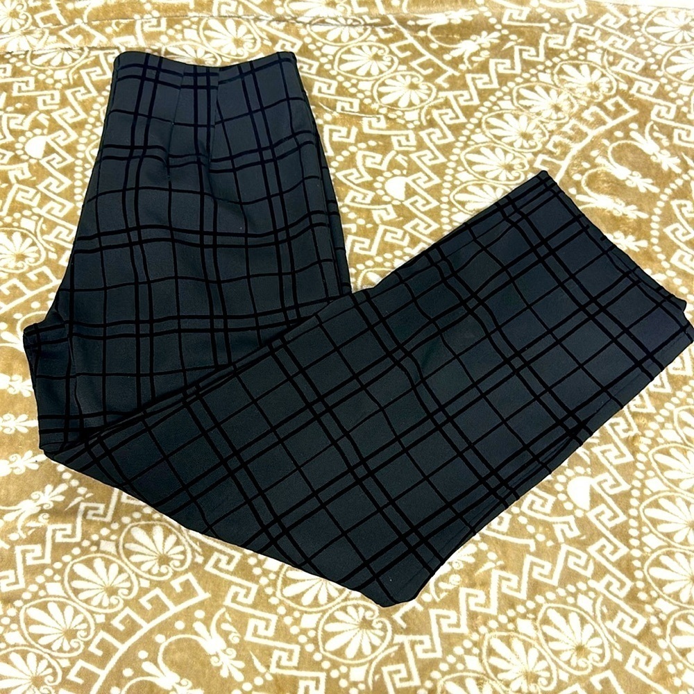 Talbots Stretch Fit Windowpane Black Plaid Pants Velvet Checks Sz 6